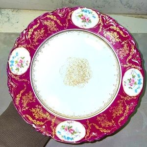 Antique Austrian Porcelain Plate LS&S Carlsbad 8.25” Red/Gold Floral Designs EUC